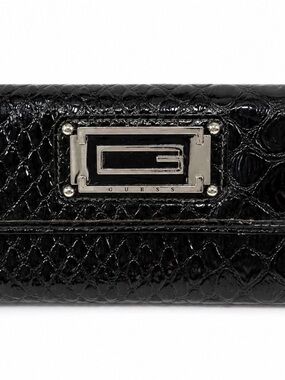 GUESS Black Croc Embossed Wallet Silver Hardware – Flawed + FREE Tote